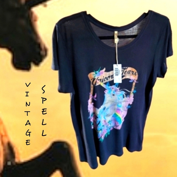 NWT Vintage Spell Designs RARE Black Unicorn Tears Graphic Crew Tee Shirt Medium